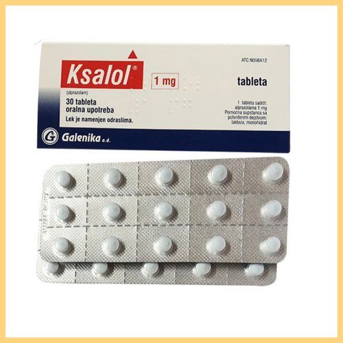A package of Ksalol tablets by Galenika, with 30 white round tablets displayed in a blister pack.