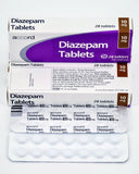 Packaging of Diazepam Tablets showing the box and blister pack with tablets inside.