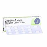 A box of Zolpidem 10mg film-coated tablets by Teva, with 10 tablets.